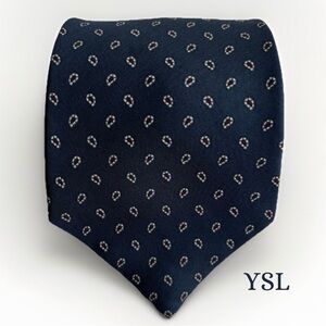 Yves Saint Laurent Vintage 70s Silk Tie Navy Micro-Paisley Luxury Designer Retro